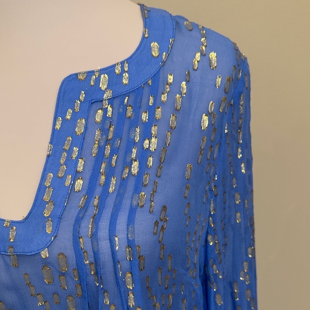 Lilly Pulitzer Blue Gold Metallic Silk Blouse Top- Size M- NWT - Picture 5 of 8